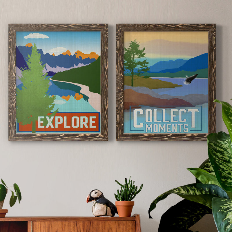 Explore - ensemble d'impressions 2 pièces, Pas de tapis, H 24 po x l 36 po x P 1,5 po, Toile avec cadre en noyer