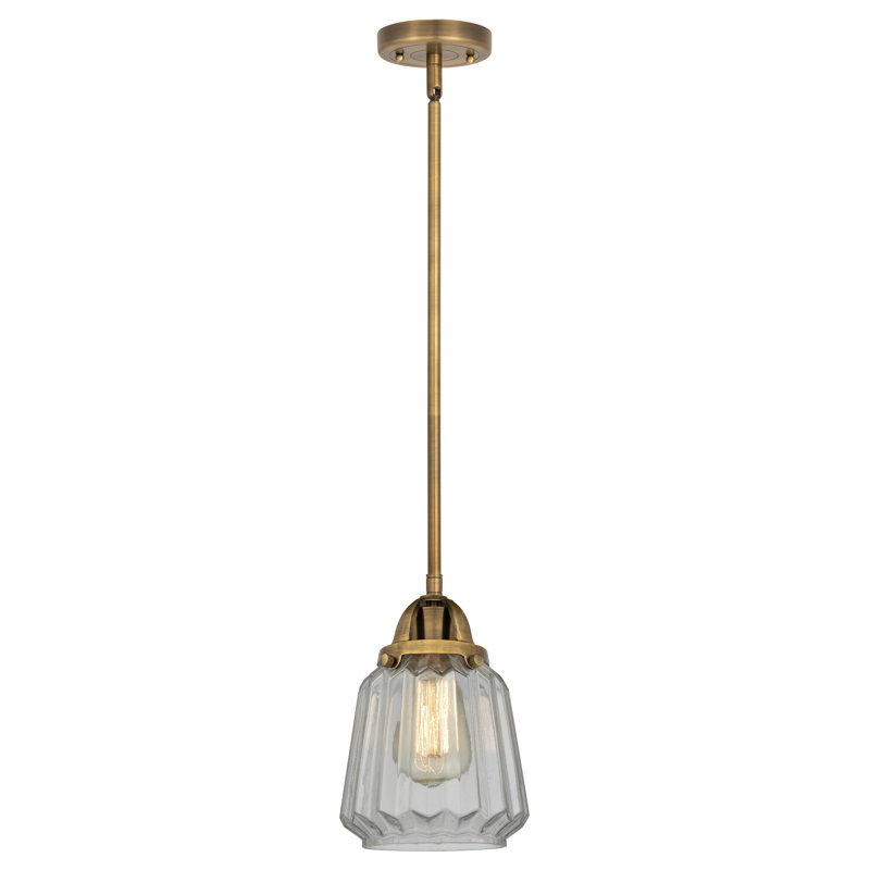 Nouveau 2 - Kushtrim - 1 Light 7" Stem Hung Mini Pendant - LED Bulb , Brushed Brass, Clear