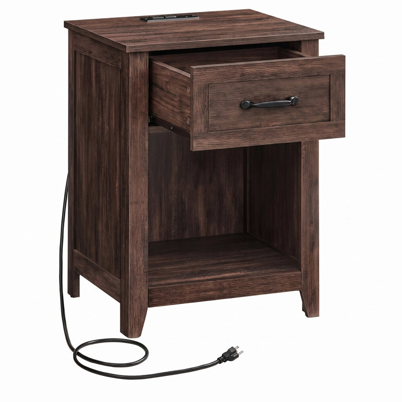 Allenside 18'' W Nightstand with Charging Station, Honey Brown, Individual
