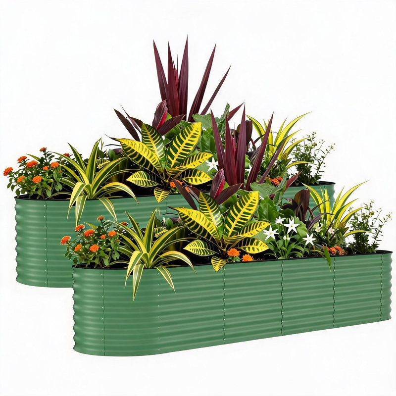 Ensemble de 2 lits de jardin surélevés galvanisés - boîte à fleurs de 8 x 2 x 1,5 pi pour légumes, fleurs, boîte de jardin résistante à la rouille, lits surélevés faciles à assembler, jardinières durables pour plantes d'extérieur, vert