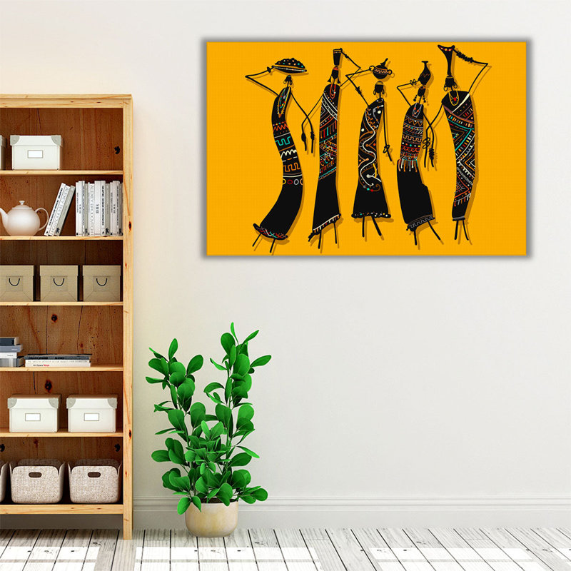 «African Women with Jugs, An Ethnic Ornate S croquis», reproduction d'art sur toile, H 16 po x l 24 po