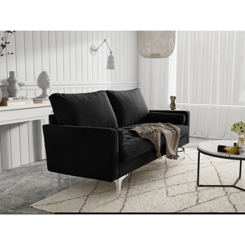 Maeesha 70" Velvet Square Arm Living Room Set, Black Velvet