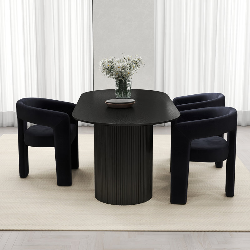 Oval Dining Table Sets, Black, 4 Pieces: Table, 3 Chairs