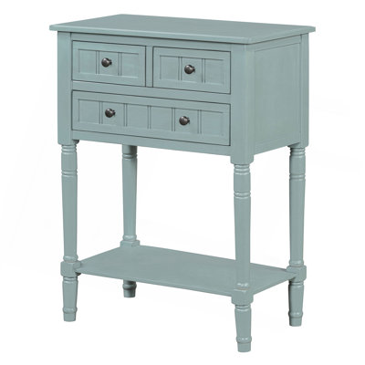 Narrow Console Table, Slim Sofa Table With Three Storage Drawers And Bottom Shelf