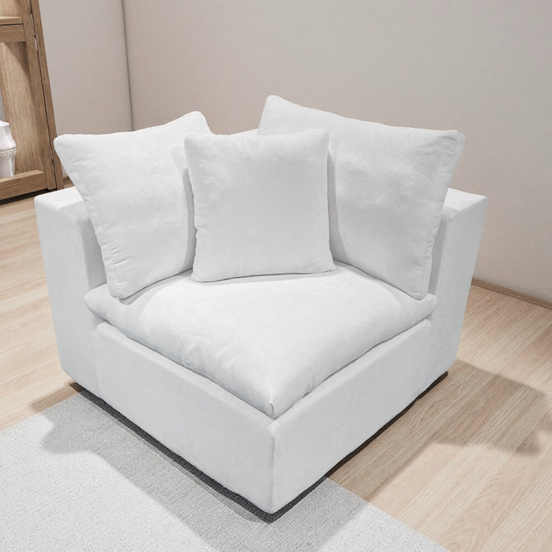 Chaise longue blanche en velours côtelé modulaire et confortable, sans assemblage modulaire