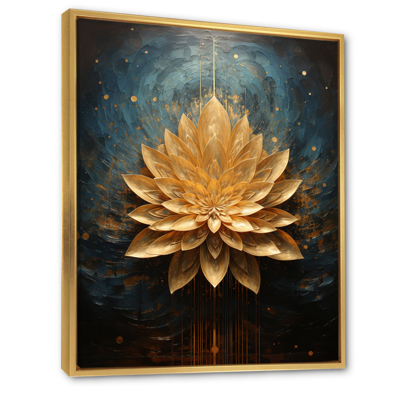 «Golden Blooming Retro Lotus I», reproduction sur toile, H 44 po x l 34 po x P 1,5 po, Cadre flottant doré