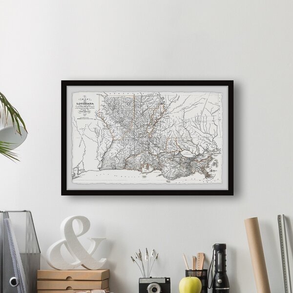 Charlton Home® Louisiana State Outline Framed On Paper Print | Wayfair
