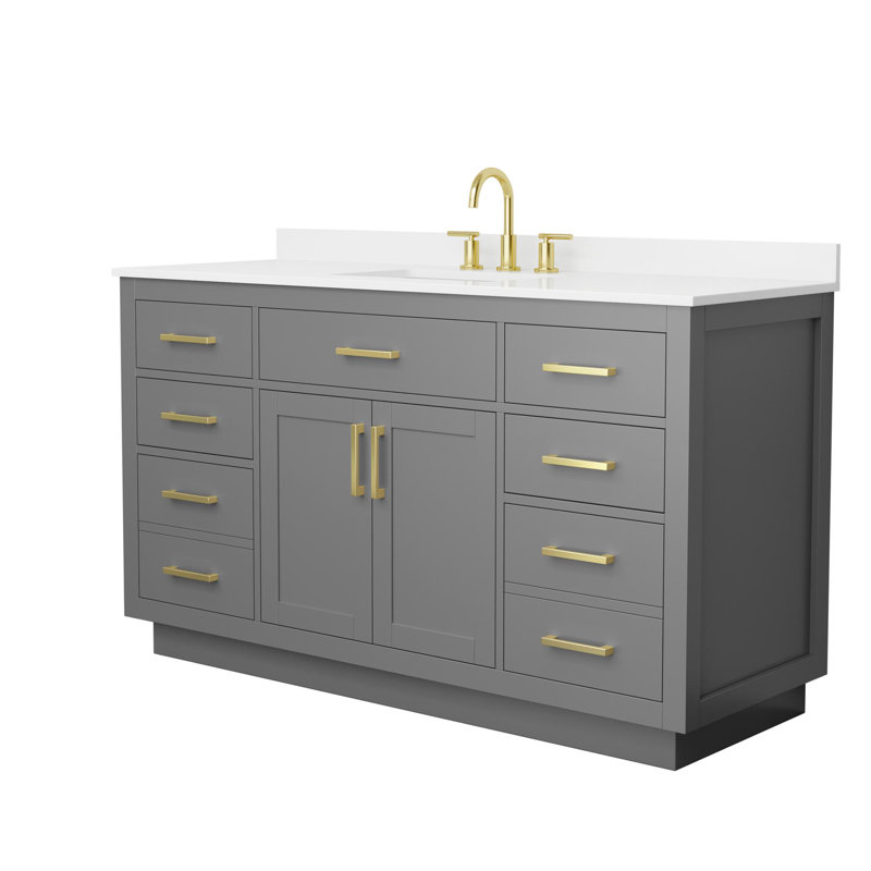 Beckett TK 60'' Bathroom Vanity with Quartz Top, 8" Center, Brushed Gold, Gray