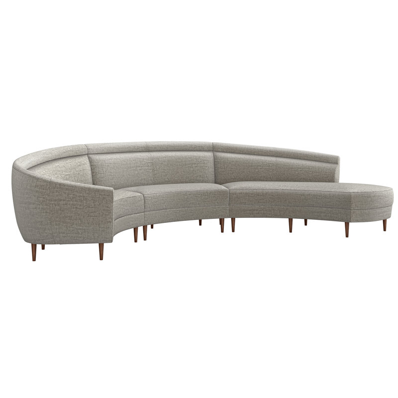 Capri Upholstered Curved Sectional, Right Hand Facing, Walnut, Feather Chenille