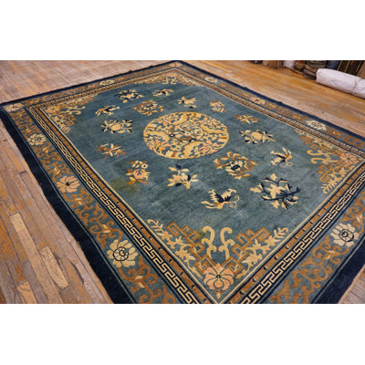 Wool Room Size Antique Chinese 1880s Knotted Rectangle Blue - Peking Rug