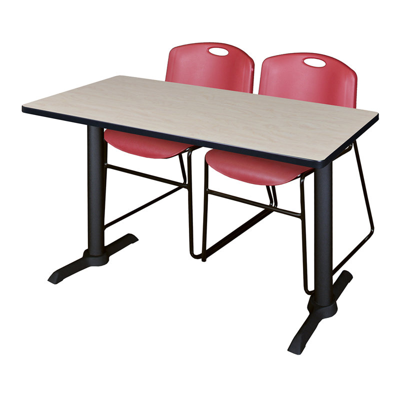 Neyland Cain T-Base training table and 2 Zeng stackable chairs, Gris, Érable, L 66 po x P 24 po