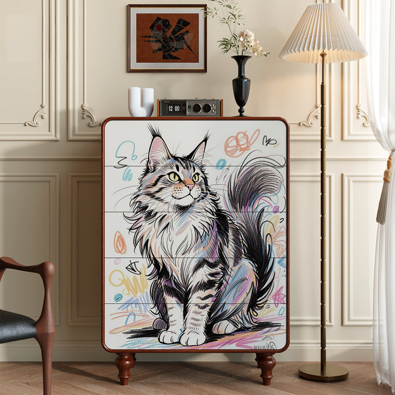 Commode 5 tiroirs Whimsical Cat Design