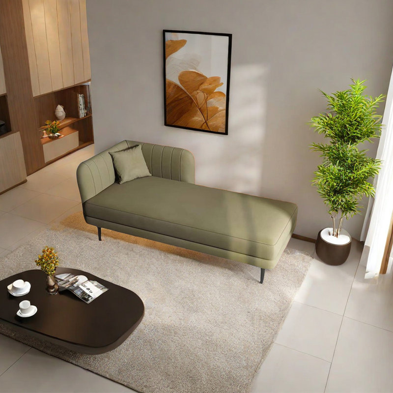 Chaise longue rembourrée Tione, Olive, Accoudoir à gauche (vu de face)