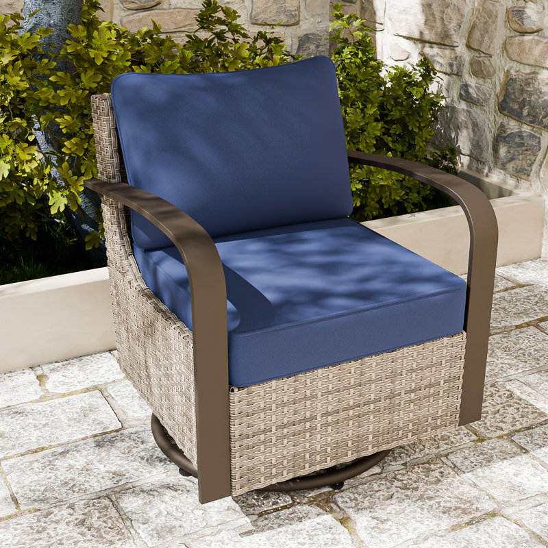 Chaise d'extérieur pivotante en osier avec coussins, Bleu foncé