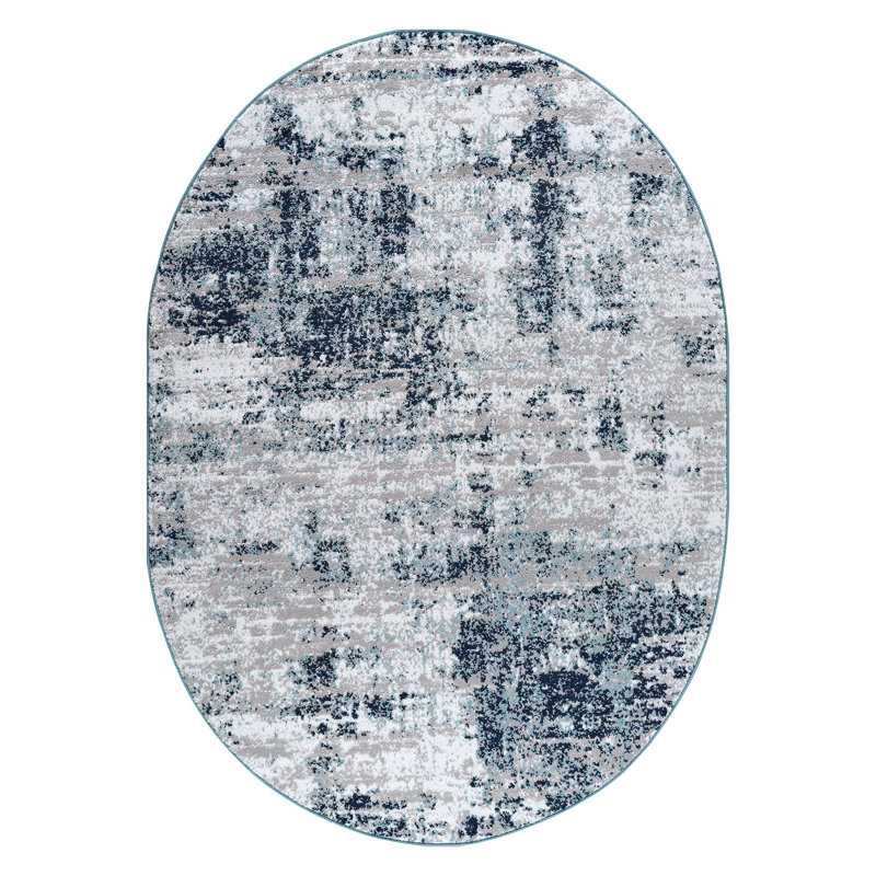 Tapis gris / bleu / ivoire Willington, Ovale 5 pi x7 pi