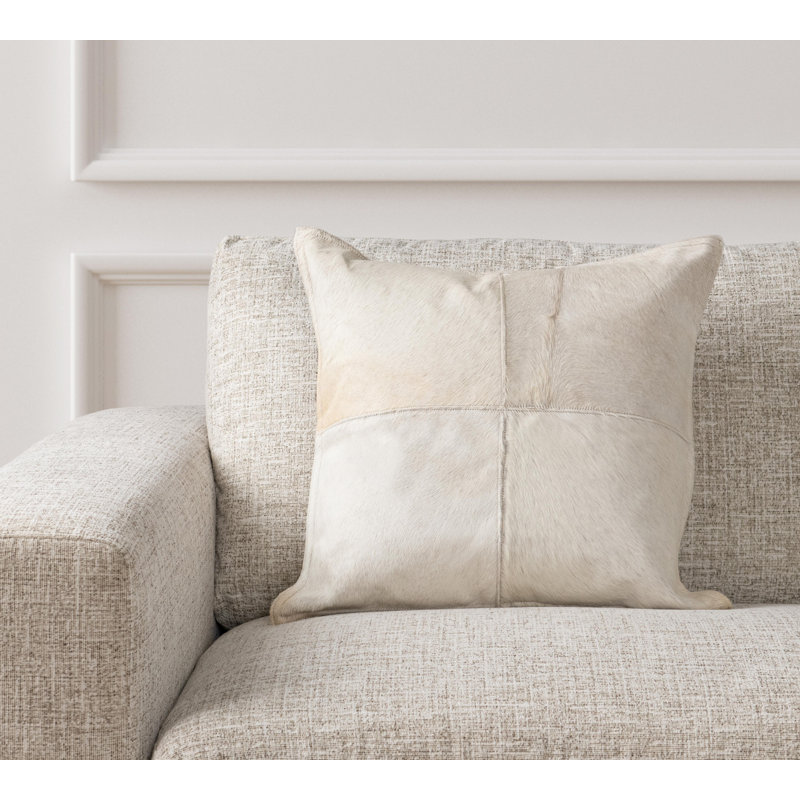 Canada 20" Natural Hide Throw Pillow, Chestnut, Ivory