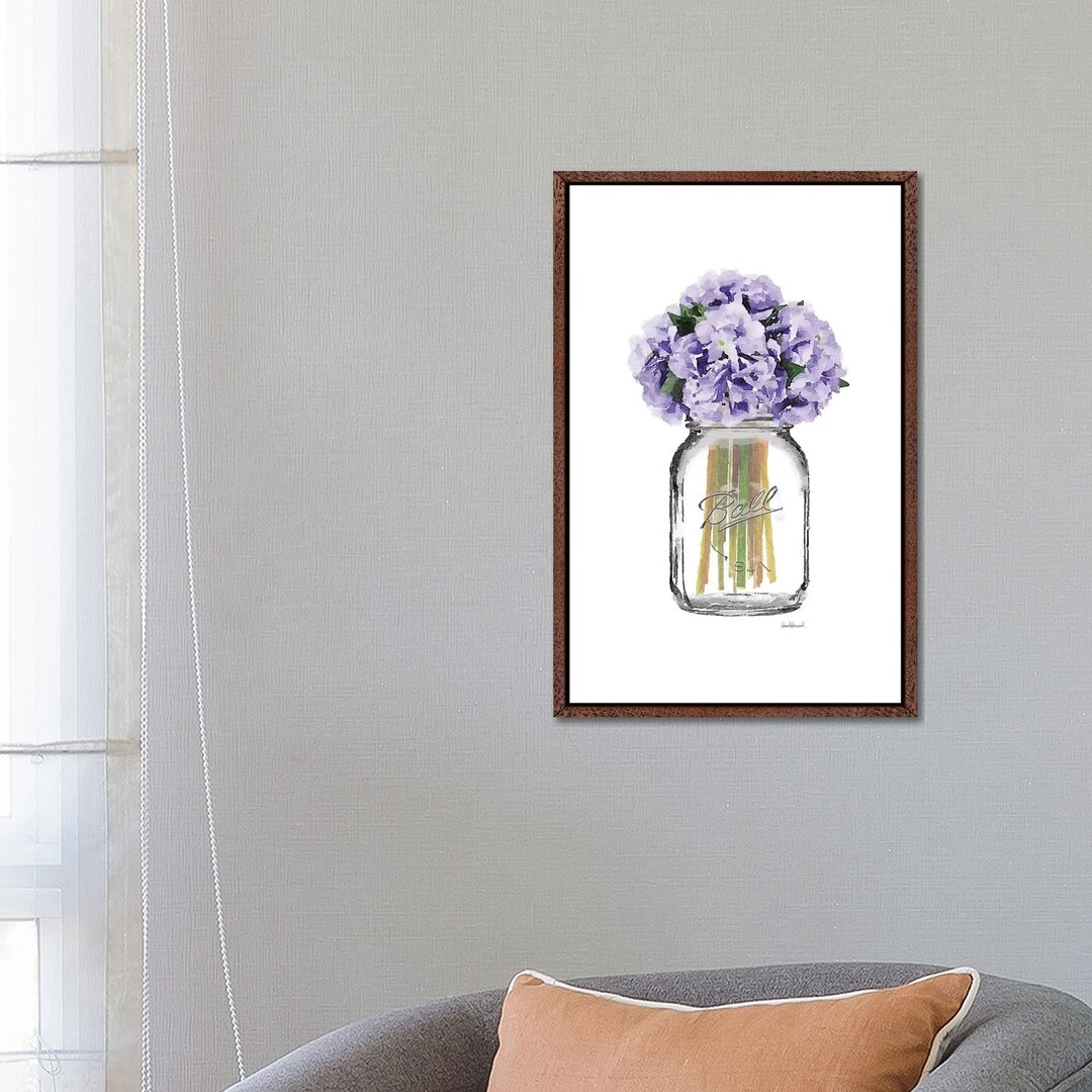 Leinwandbild - Gemälde „Glass Jar with Purple Hydrangeas” von Amanda Greenwood