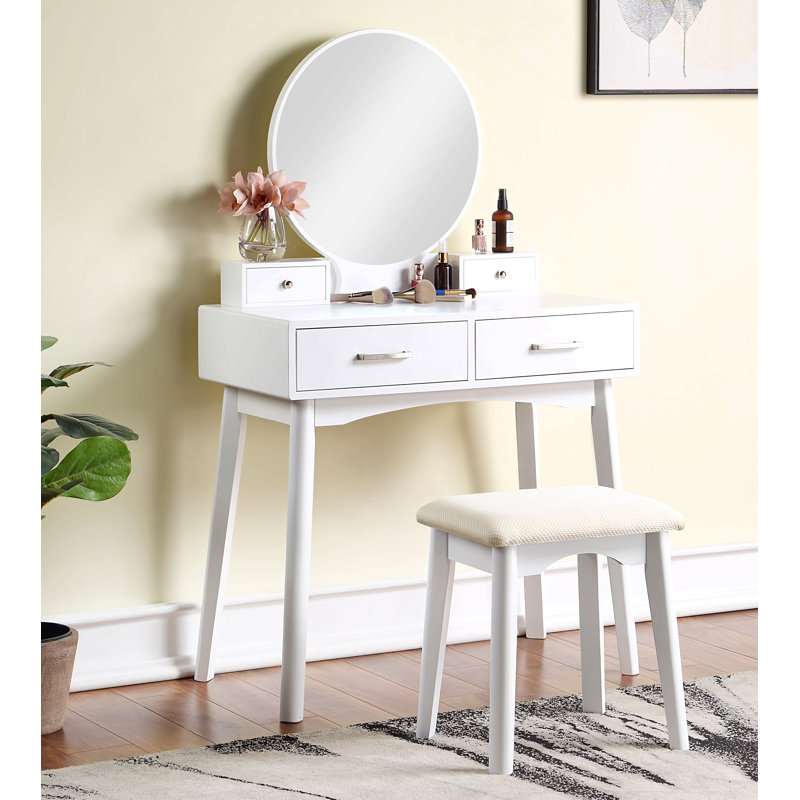 Liannon Contemporary Wood Vanity And Stool Set, White