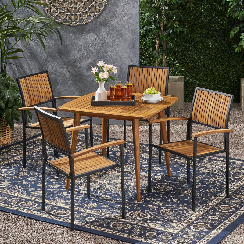 Harty 4 - Person Acacia Patio Dining Set with Square Table, Teak