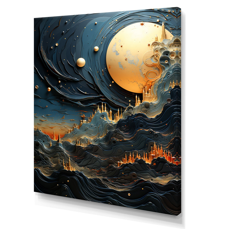 Orbite bleue et bleue sur la planète, Toile tendue, H 32 po x l 24 po x P 1 po