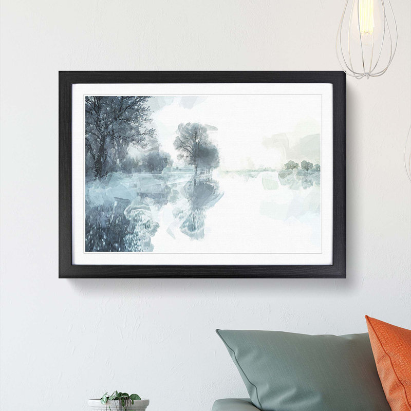Trees Reflecting in a Lake at Winter in Abstract - Picture Frame Graphic Art Print, Black, 60cm H x 91cm W x 2cm D