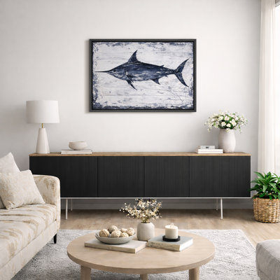 Sailfish Artwork, Elegant Ocean Fish Coastal Living Room Pictures, Framed Canvas Giclee Print Wall Art