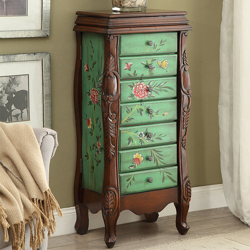 Armoire à bijoux rectangulaire en bois manufacturé brun clair + vert