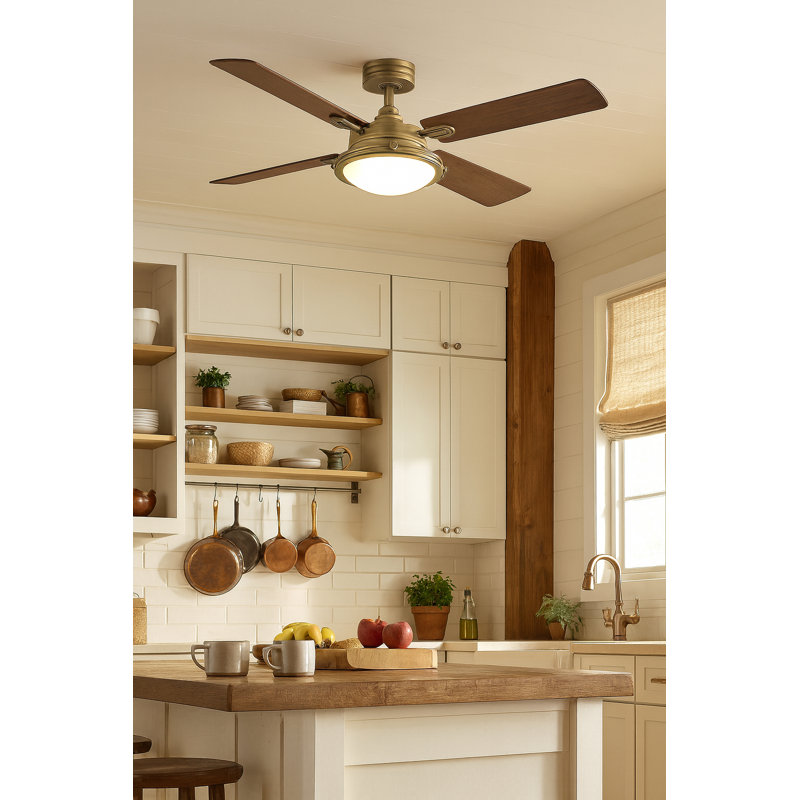 Ventilateur intelligent à DEL 54 po Collier, Laiton Heritage avec pales en bouleau