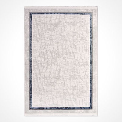 Oriental Beige/Blue Machine Washable Non-Slip Area Rug
