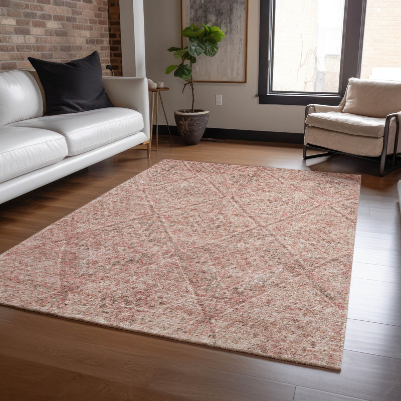 Red Diamond Pattern Washable Synthetic Rectangular Rug 3' x 5'