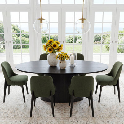 Ensemble repas pour 6 personnes avec table de salle à manger ovale à piédestal de 72 po et chaise d'appoint rembourrée 6 personnes Jurado