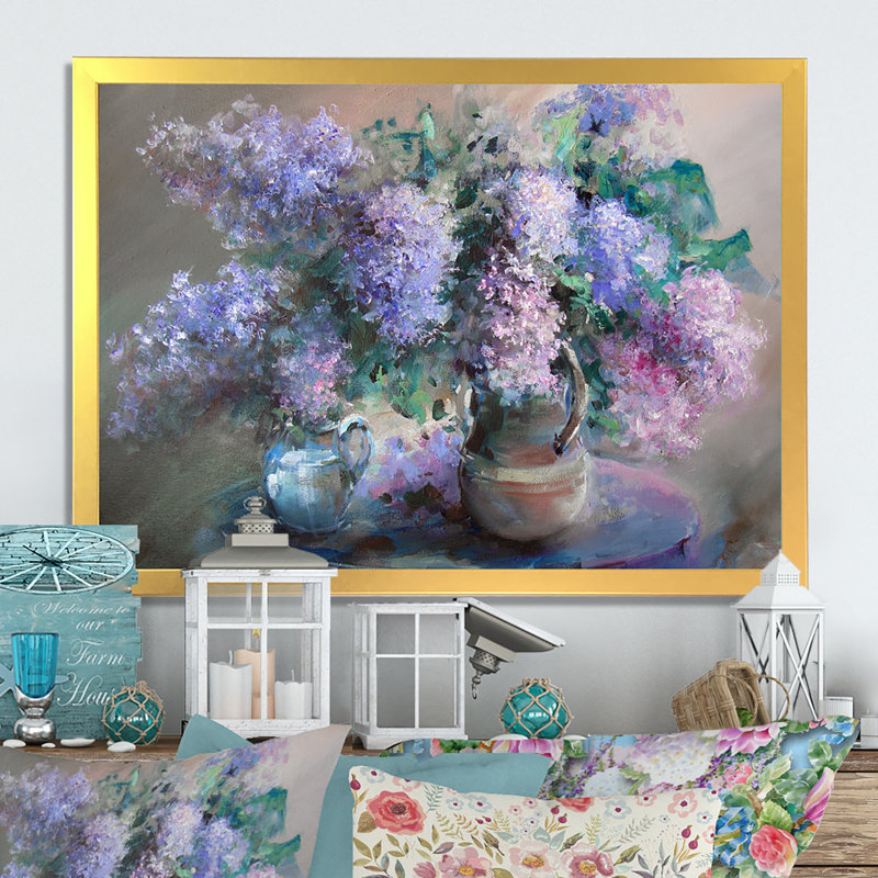Nature morte avec des lilas - œuvre d'art traditionnelle sur toile, H 12 po x l 20 po x P 1 po