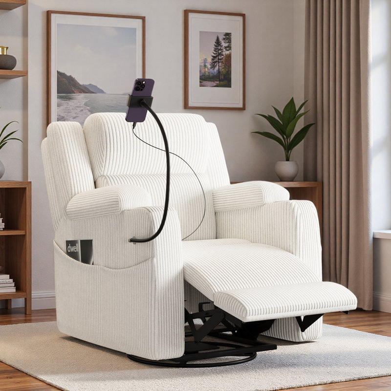 Electric Power Recliner Chair With Heat And Massage, 270-degree Swivel Base, Phone Holder, Usb Ports, Hidden Storage, Side Pockets And Cup Holder