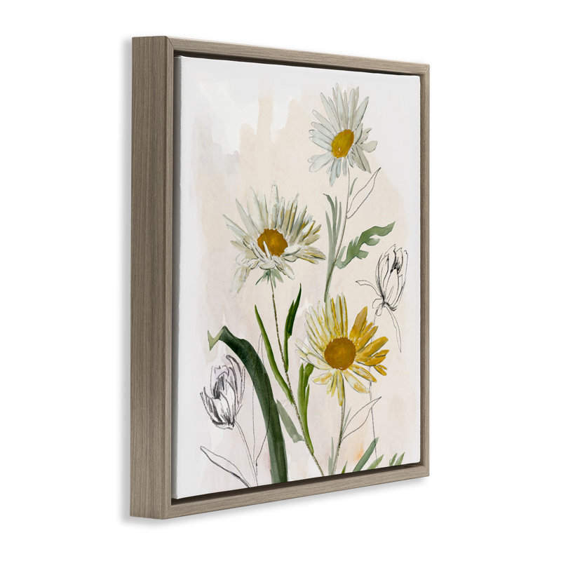 Pure Simplicity Daisies Floating Frame, design by Jacob Q, 25" H x 25" W, Montalcino Elm Floater Frame