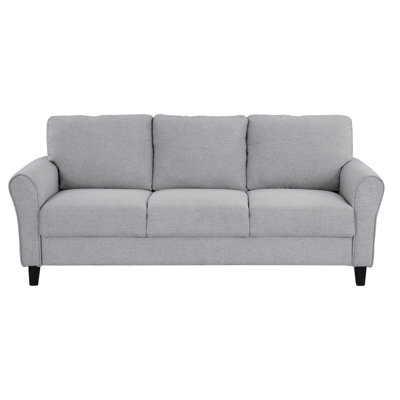 Classic Dark Gray Textured With Attached Seat Cushions And Plywood Base Modern Solid Wood Frame In Fabric