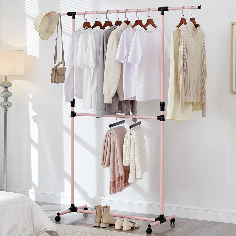 Adjustable Rolling Clothing Rack, Pink