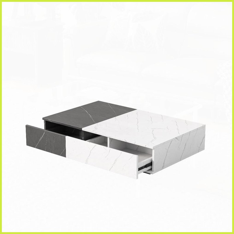 Noir moderne Table basse en marbre blanc avec 2 espaces de rangement - Robuste et amp; Gain de place pour le salon