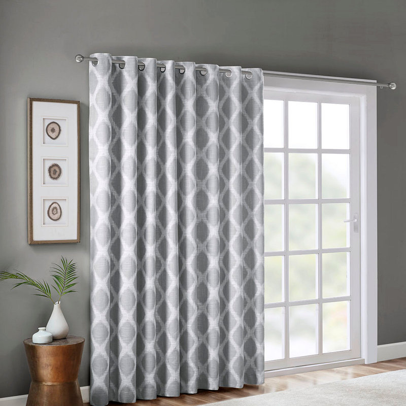Rideau occultant en jacquard avec œillets, Gris, L 100 po x L 84 po