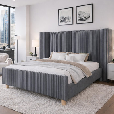 Upholstered Platform Bed Frame with Tall Wingback Headboard, Corduroy Modern Design,No Box Spring Needed, Easy Assembly