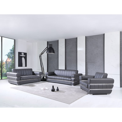 Monza 3 Piece Top Grain Italian Leather Sofa, Loveseat & Chair Set