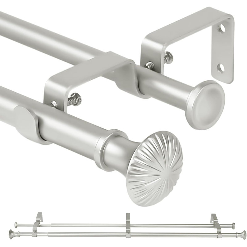 Ensemble de tringle à rideaux télescopique 5/ 5/8 po de diamètre avec faîteaux de trompette, 28"-48", Argent argent
