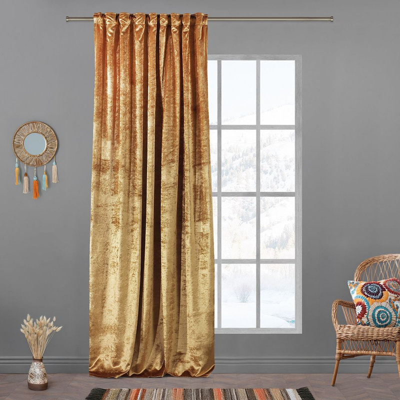 Blackout Thermal with Liner Extra Long & Extra Wide Shiny Velvet Decorative Curtain Panel, 140cm Width x 145cm Drop, Golden