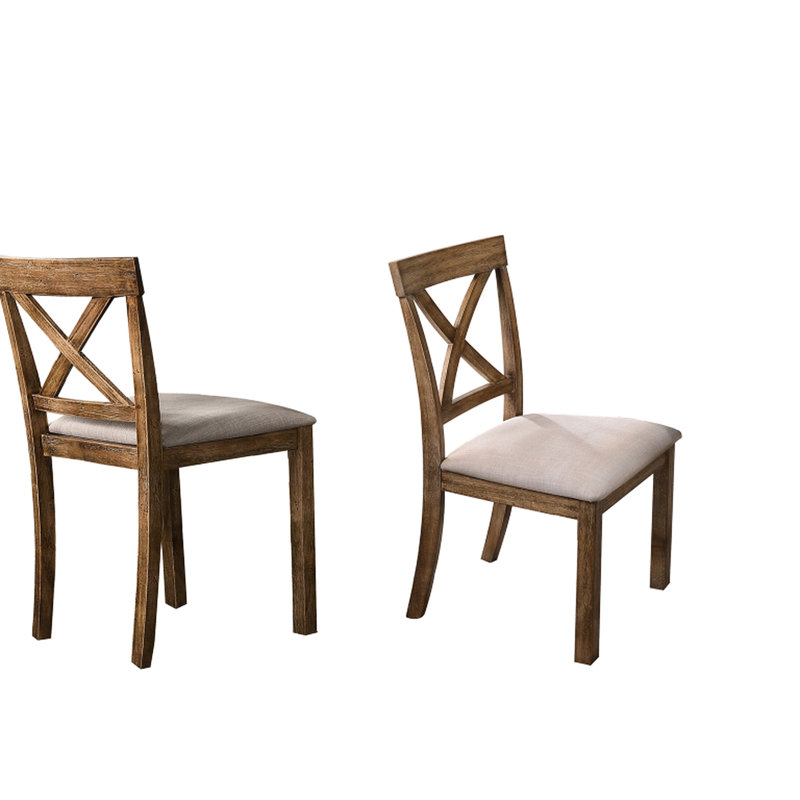 Ensemble de 2 chaises de salle à manger en chêne antique avec dossier ouvert en X et coussin rembourré