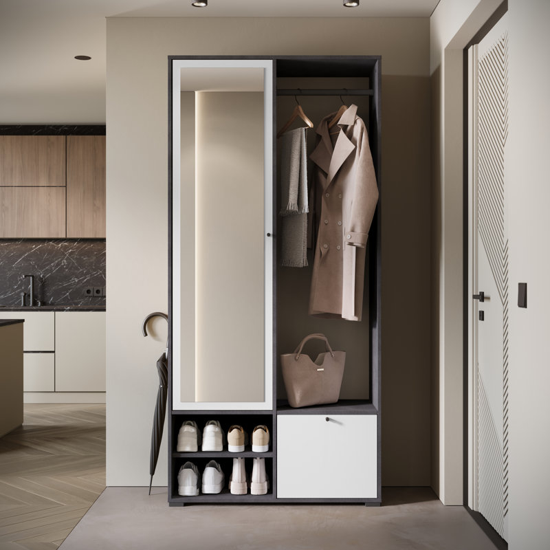 90 cm W Hall Tree with Shoe Storage, White