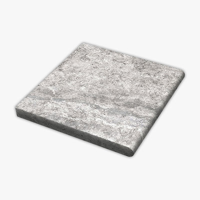 Silver Tumbled 12x12 Travertine Thick Bullnose Coping
