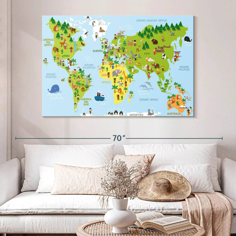 Caricature d'Aliaz sur la carte du monde, H 34 po x l 51 po