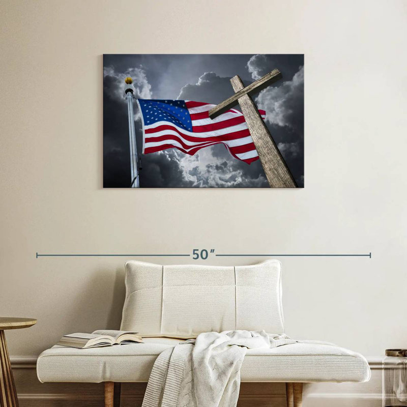Borges American Flag And Cross, 24" H x 36" W