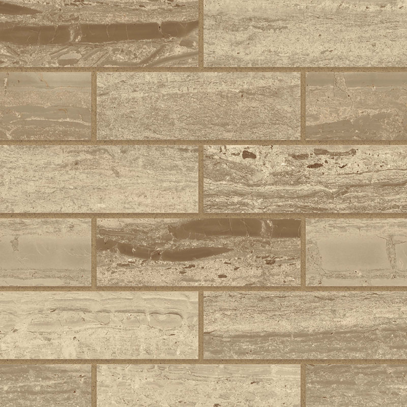 Carreau de mosaïque en porcelaine 2 po x 6 po, Travertino Chiaro