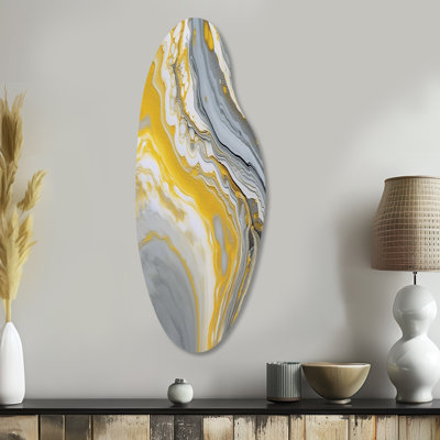 Symphonie marbrée grise et jaune - art abstrait en métal incurvé, reproduction d'art asymétrique moderne