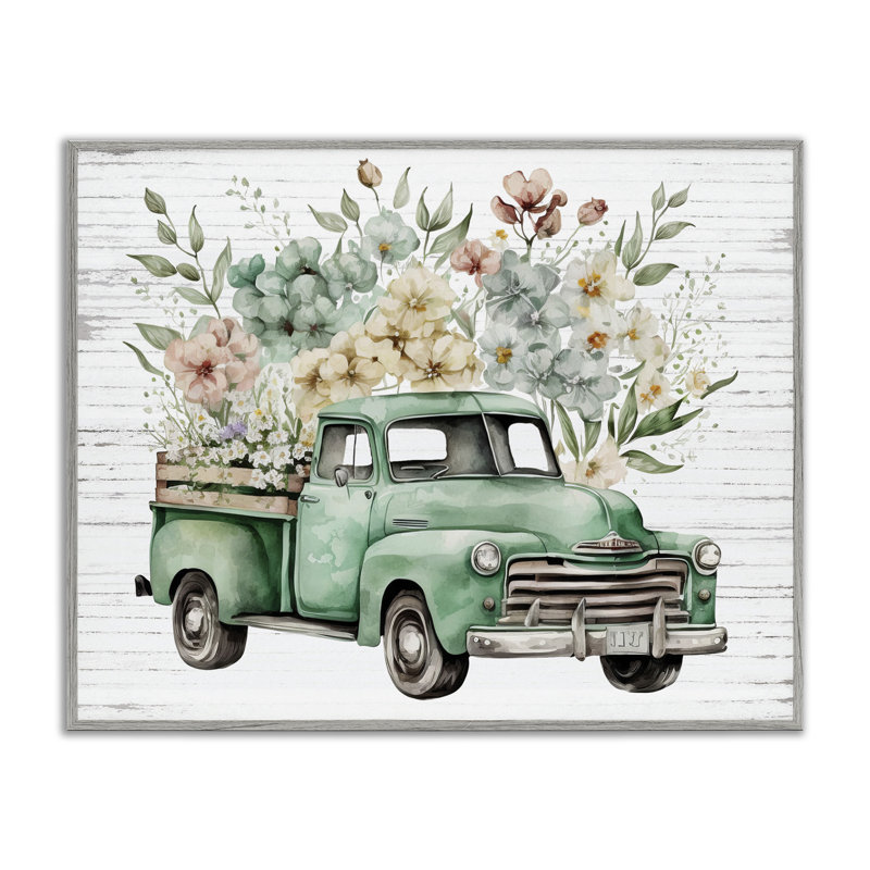 Art floral de giclée encadrée par camion, Estampe numérique Farmhouse, H 24 po x l 30 po